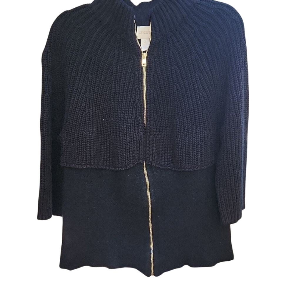 Chico's size 2 (large) Black Knit Cardigan with Gold Zipper